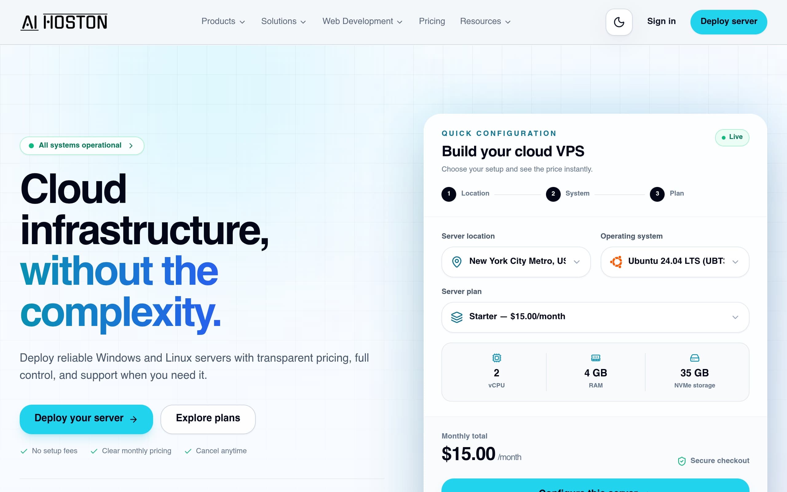 AIHOSTON Cloud live website screenshot built by AIHOSTON